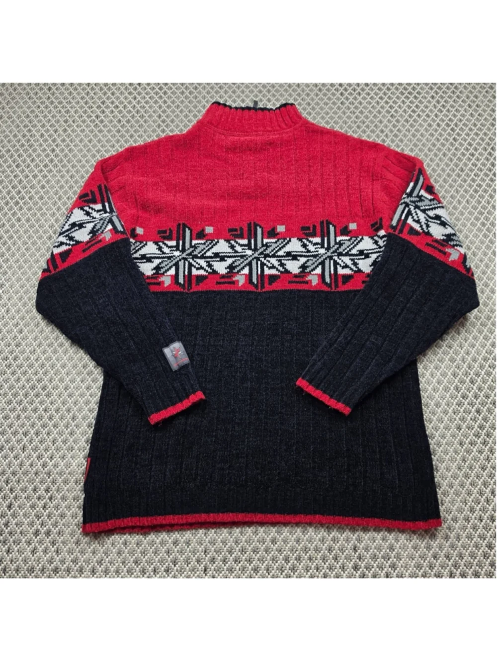 Vintage Southpole 1/4 Zip Sweater XL Red Black Nordic Knit Pullover Y2K